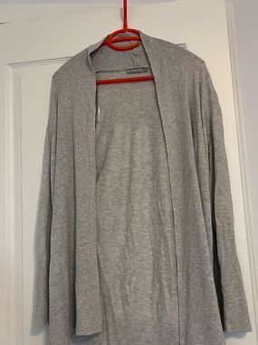 Light Gray Open-Front Women's Ribbed Cardigan Sweater